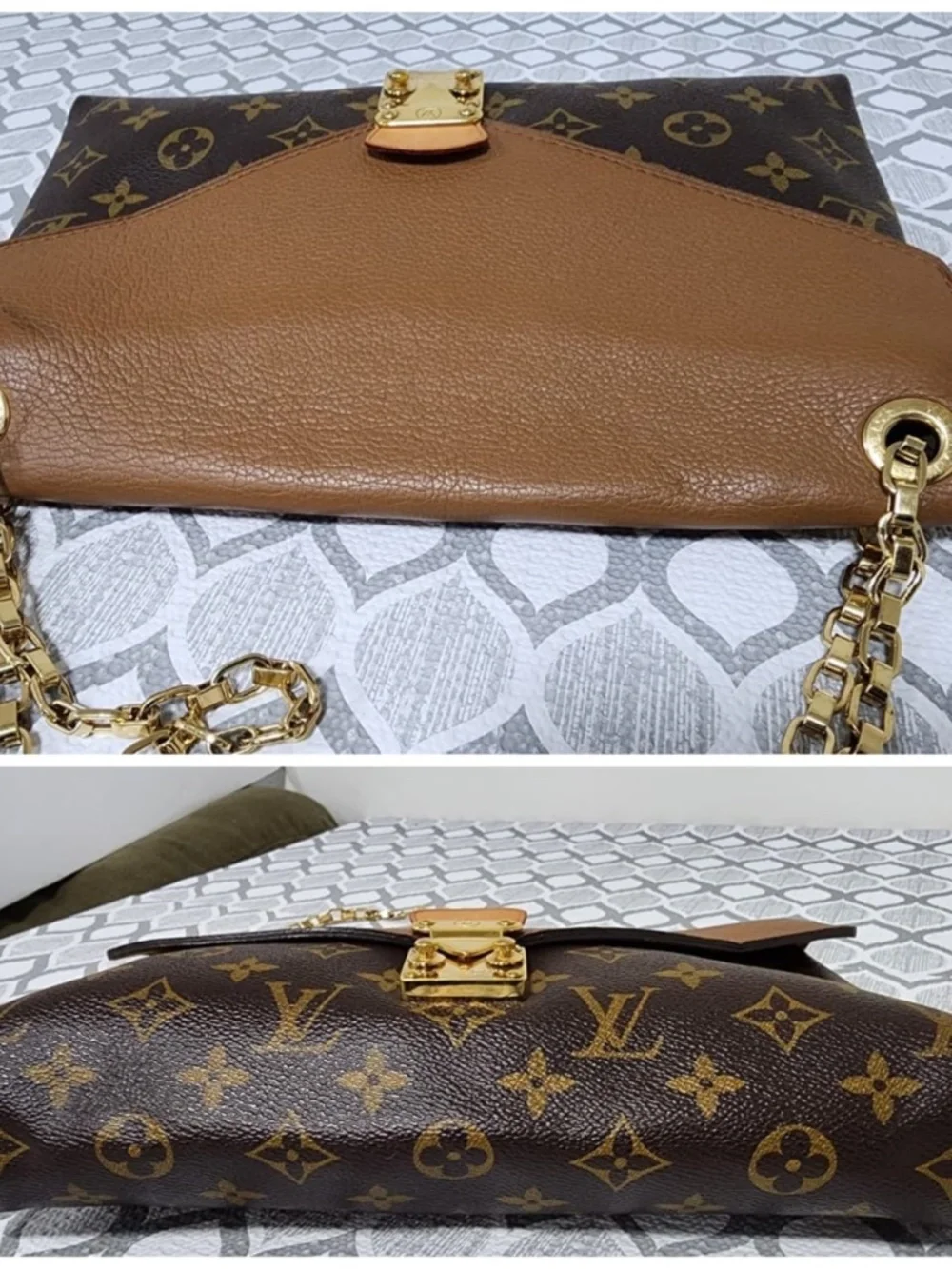 Authentic LOUIS VUITTON Havane Monogram Canvas Pallas Shoulder Bag Brown